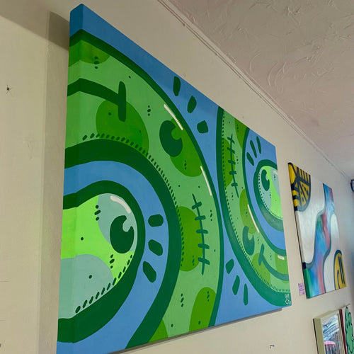 Colorful abstract artwork on a wall